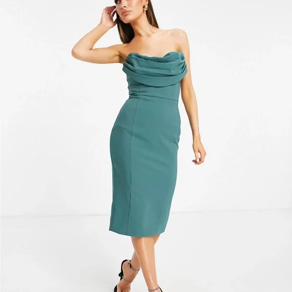 slim fit dress slacks Rent Lavish Alice Forest Green Diamante Velvet Tie Back Midi Dress main image 1